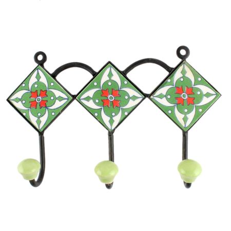 Green Ceramic Floral Tile Hook Online